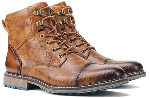 Harssidanzar Bottes de moto pour hommes habillées pour hommes,bottes décontractées,bottes de combat KM301EU,Brown,Taille 42