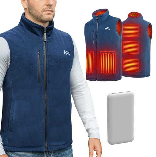 carwee Beheizbare Weste, Heizweste Herren mit Powerbank, USB Beheizte Jacke Fleece Wärmeweste mit akku, Heizjacke Damen Winter für Outdoor Motorrad Camping, Blau, XXL