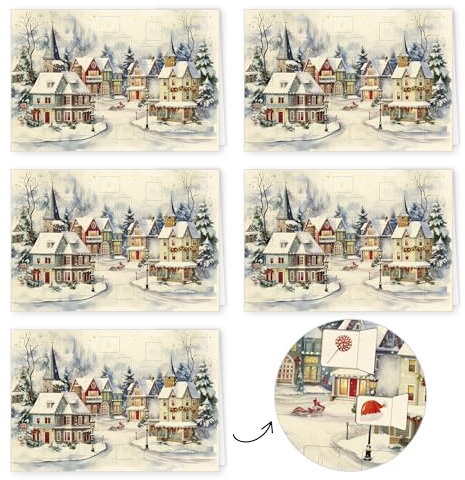 GreenLine Adventskalenderkarte, 5 Stück inkl. Briefumschlag | Adventskalender Karten mit Türchen | Klappkarte Glückwunschkarte aus 100% baumfreien Zuckerrohrpapier | Skorpion Weihnachtskarten