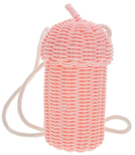 LIFKOME Tissé Pommes De Pin Fourre-tout De Plage à Main En Rotin Fourre-tout Tissé En Forme De Gland Panier En Rotin à Main En Osier Plastique Rose