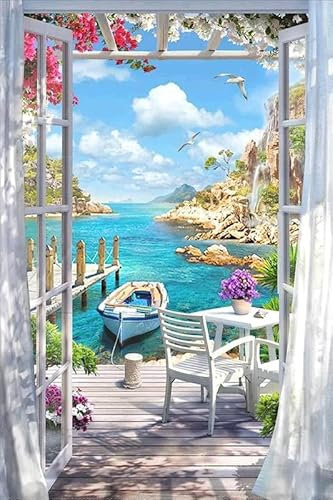 Window Seaside Scenery-4000 Pieces Jigsaw Puzzle Education And Interesting Jigsaw Puzzles, Logical Thinking Training Jigsaw Puzzles, Potential Development Educational Jigsaw Puzzles