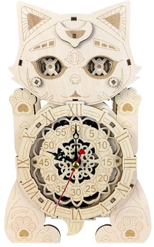 Uhr Modell, Holzpuzzle, Katze Uhr, Lindenholz Uhr Kit, Holzpuzzle Katze Uhr Kit für Home Decor Katze Thema Holzuhr Kit aus Lindenholz für Arbeitszimmer, Wohnzimmer oder Café