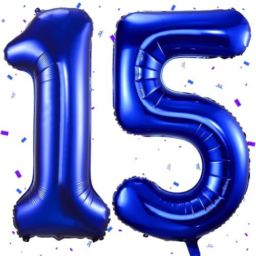 Dunkelblau Luftballon 15,Zahlen Luftballon Dunkelblau,40 Zoll Folienballon 1&5,Zahlenballon 15 Helium Ballon Luftballon 15 Geburtstag für 15th Geburtstagsdeko Mädchen Junge Jubiläum Party Deko
