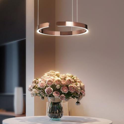 HYQJUNE Hängelampe Ring Moderne LED-Pendelleuchte Tisch Hängelampe Esstisch Minimalistisches Hängeleuchte For Wohnzimmer Aluminium Esszimmerlampe Höhenverstellbar Lampen Rose Gold(Warmes Licht,40CM)