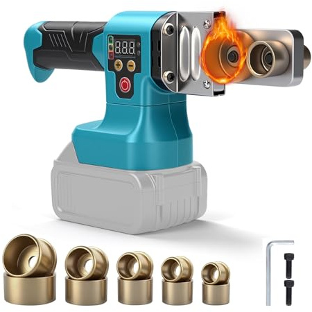 Kabelloser Kunststoffrohrschweißer für Makita 18-V-Akku (ohne Akku) | max. 320 °C, Elektrische Rohrschweißgerät, mit Digitalanzeige und 5 köpfen, für PPR PE PB Rohre