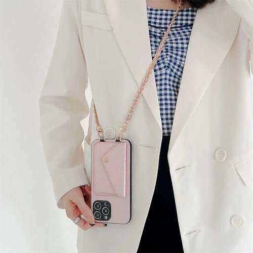 CIBOS Custodia a tracolla con cordino per iPhone 16, 15, 14 e 13 Pro Max, con tracolla a catena e cordino, oro rosa, per iPhone 7