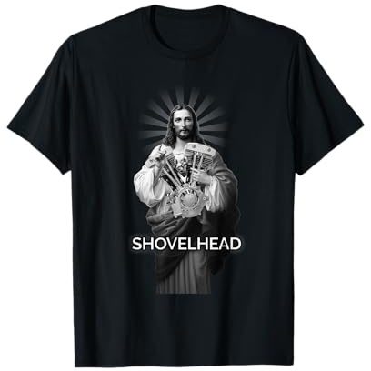 Cono Shovelhead BW HD Gesù Cristo Retro Motore Moto Maglietta