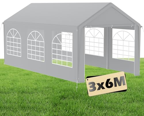 Suusolny 3x6m Premium Großer Pavillon Partyzelt UV-Schutz mit Seitenteilen Gartenpavillon Wasserdicht Winterfest mit Fenster Großzelt Gartenzelt Partyzelt für Hochzeiten Freien Garten - Grau