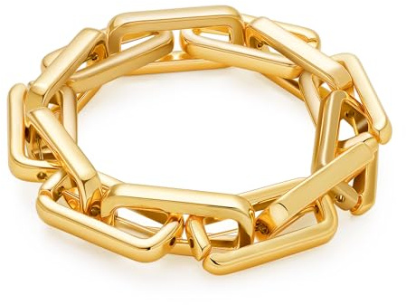 WOWORAMA Chunky Kettenarmband für Damen verstellbar elastisch dehnbare Gliederarmbänder dickes klobiges Statement Armband Gold/Silber