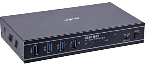 InLine KVM Switch 2-fach HDMI 2.1, 8K@60Hz, USB 3.2, HDR10+, Dolby Atmos, IR & Hotkey Steuerung, RS-232, HDMI Umschalter für 2 PCs, 57885C
