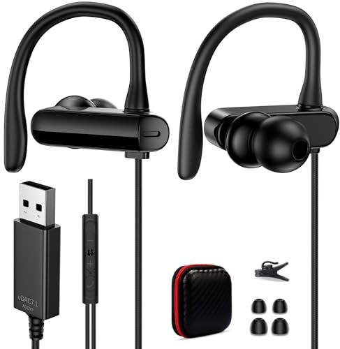 AIAUXAI USB Headphones With Mic for PC,Wired Over Ear-Hook Computer Headset | 8.2FT Long Cord USB-A Earbuds,Wired in-Ear Earhooks Earphone for Dell/HP/Chromebook Laptop for Teams Zoom Office Work School