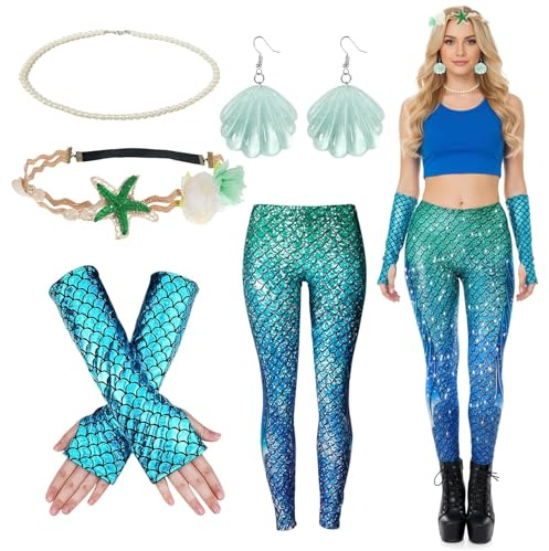 Meanju Meerjungfrau Kostüm Damen,Leggins meerjungfrau,meerjungfrau kostüm Accessoires,für Karneval Cosplay Fasching