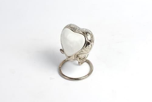 Small Heart Keepsake Cremation Urn for Ashes – 3-Inch Memorial Heart with Secure Screw Lid, Approx 15 Teaspoons Capacity, Includes Display Stand & Velvet Box (White-Silver)