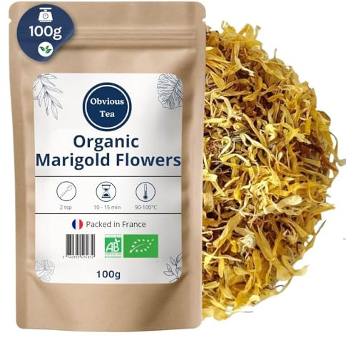 Fleurs de Souci Bio en Vrac - Infusion et Tisane Relaxation, Sommeil, Digestion - Calendula Officinalis L. - Agriculture Biologique - Conditionné en France - Sachet 100g (50 Tasses)