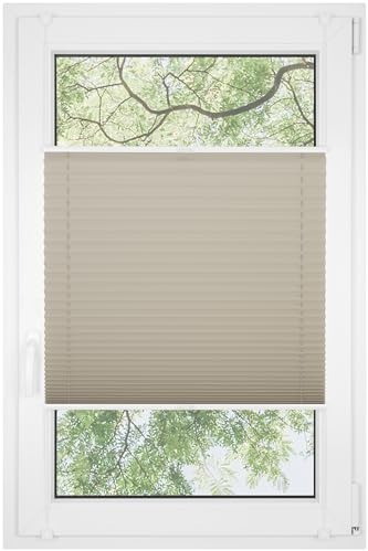 RENA Plissee ohne Bohren Rollos für Fenster | Faltrollos für Fenster & Tür | Plisseerollo nach Maß Verdunkelung | Fenster Rollos für Innen | Jalousie Beige 110cm x 120cm