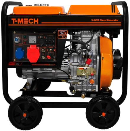 Diesel Stromerzeuger 5kVA offen 5000W – Dreiphasiges Stromaggregat 6,3 kW mit 230V & 400V Ausgang, 10PS Motor, E-Start, 12,5L Tank, 77dB, fahrbares Notstromaggregat