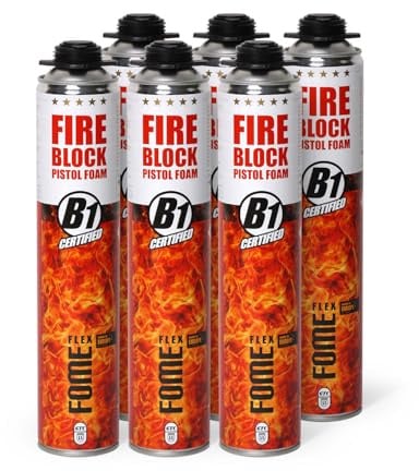 Mousse polyuréthane coupe-feu FOME FLEX Fire Block – pistolable, haute résistance, joints minéraux & métalliques – 6 x 750 ml, résistance au feu jusqu’à 240 min, étanchéité fumée & gaz