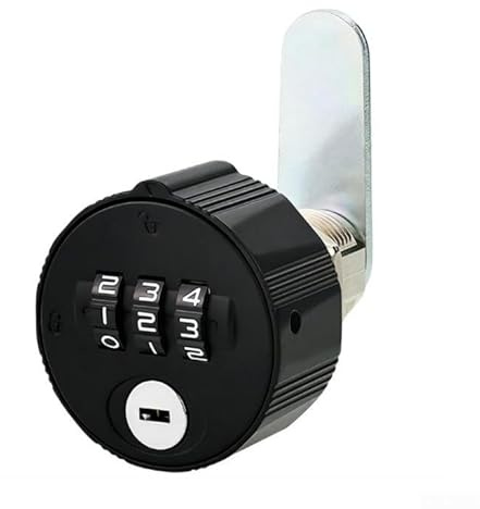 Cerradura de seguridad de aleación de zinc de 3 ruedas para armarios, cajones, taquillas y cajas de almacenamiento de archivos con mecanismo de recuperación y reinicio de contraseña (20 mm, negro)
