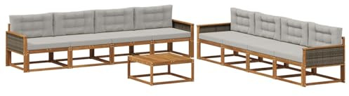 vidaXL Outdoor-Sofagarnitur mit Kissen 9 pcs Natur und Hellgrau, Garten-Sofa Set, modulare Lounge für draussen, wetterfestes Mobiliar, robuster Pool-Bereich