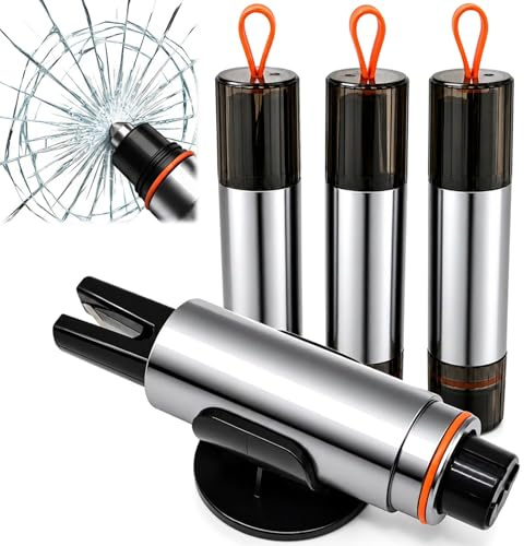 4PCS 2 en 1 Rompe Cristales y Cinturones, Corta Cinturones Rompe Cristales | Martillo Rompe Cristales Coche, Herramienta de Rescate de Emergencia para Automóviles y Autobuses