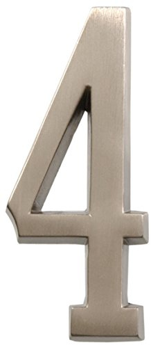 Distinctions by Hillman 843284 4-Inch Die Cast Self-Adhesive House Address Plaque, Brushed Nickel, Number 4