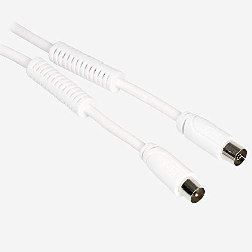 Fuba TV Antennenkabel 7,5m weiß | hochwertiges TV-Anschlusskabel Koax-Stecker/Buchse, Mantelstromfilter, 4-Fach geschirmt, IEC, Koaxialkabel