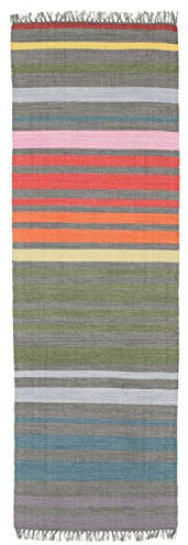 RugVista, Rainbow Stripe, Teppich, Mittelflor Teppich, 80 x 250 cm, Läufer, Moderner Kelim Teppich, Wolle, Flur, Schlafzimmer, Küche, Wohnzimmer, Grau, Grau