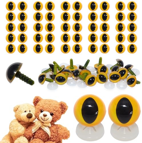celloexpress 12mm Yellow Cats Eyes with Plastic Backs - Safety Eyes for Soft Toy Teddy Bear Animal Making (Pack of 25 Pairs)
