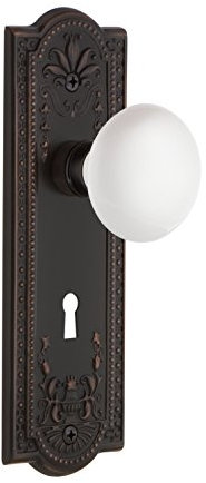 Nostalgic Warehouse Meadows Plate with Keyhole Double Dummy White Porcelain Door Knob in Timeless Bronze