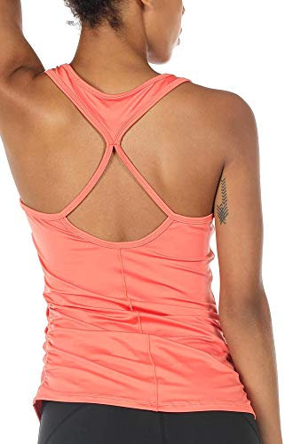 icyzone Damen Sport Yoga Tank Top - Fitness Gym Ärmelloses Shirt Trainings Top (M, Fusion Coral)