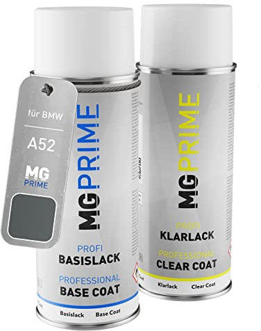 MG PRIME Autolack Sprühdosen Set für BMW A52 Spacegrau Metallic/Space Grey Metallic Basislack Klarlack Spraydose 400ml