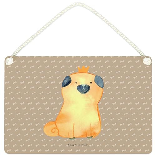 Mr. & Mrs. Panda holzbild Mops Krone DIN A4 - Geschenk, Hund, Königlich, Holzschild, König, Schild, Wandbild Holz, Türschild, kleine aufmerksamkeit, Sprüche