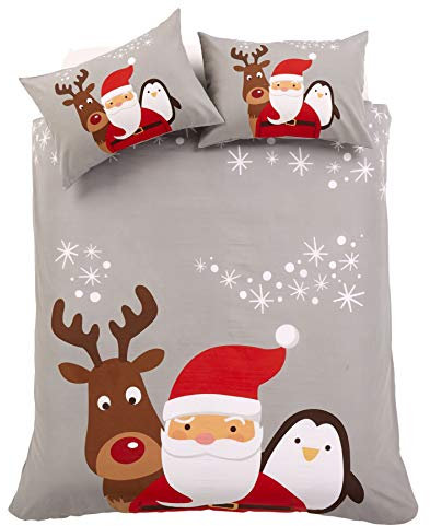 Olivia Rocco Christmas Friends Duvet Set, Grey, Single