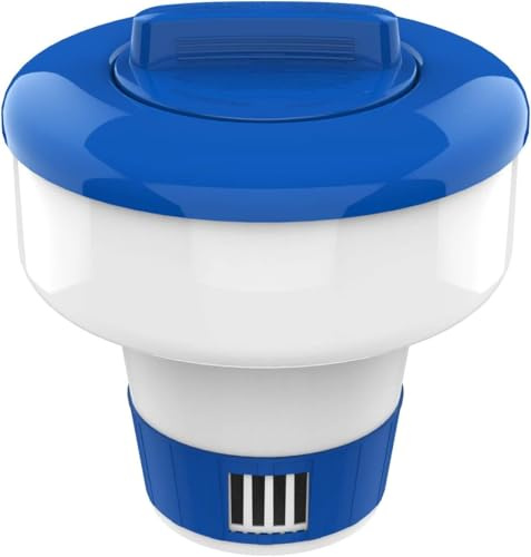 Housolution Dispensador de Cloro Flotante de 7 Pulgadas | Flotador Ajustable para Tableta de Lanzamiento de Gran Capacidad para Piscinas de Interior y Exterior SPA, Azul y Blanco
