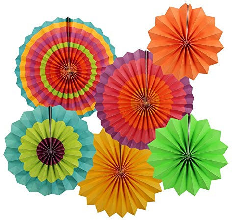Happium 6 Pcs Paper Fans Set Assorted Colors Hanging Decorations Paper Garlands Ceiling Wall Decor Party Supply Photo Back Drop for Birthday Wedding Graduation Events Accessories Multicolour