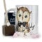 Hairyworm Personalised Mug and Belgian Milk Chocolate/Hot Chocolate Stirrer Marshmallow Gift Set, Customised with Name and Text, (11oz) White, Yellow, Blue, Black, Pink Mug with Owl Glasses Design