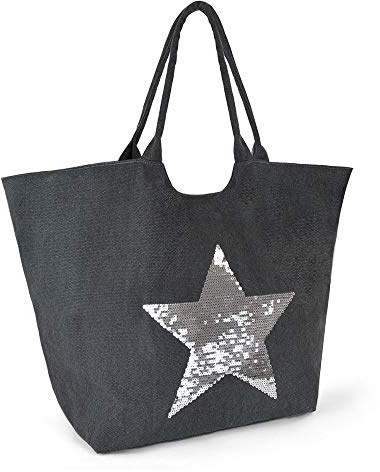 Thingimijigs Pailletten Stern Design Leinwand Sommer Tote Bag Urlaub Strand Tasche, blau, Einheitsgröße