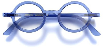 LONDON MOLE Brillen | Moley-Lesebrille | Runde Lesebrille | Coole Leser | Stilvolle Lesebrille | Herren Damen Unisex | Federscharniere | Transparentes Blau | + 2,0 Vergrößerung