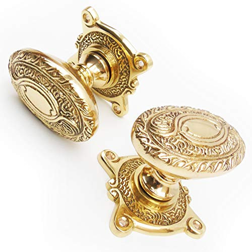 Jones & Grey Vintage Antique Style Period Ornate Style Solid Brass Door Knobs Handles