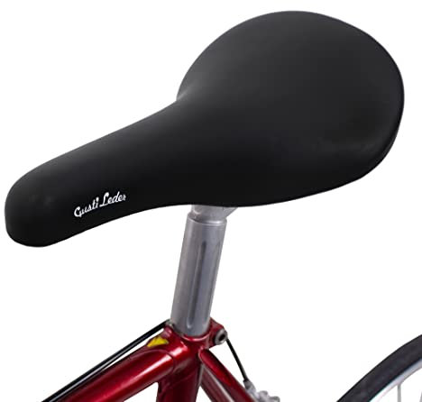 Gusti Sattel Echtes Leder - Sean Y. Leder Fahrradsattel Ledersattel Retro Design weich Sattel Cityrad Rennrad Trekkingrad MTB Schwarz