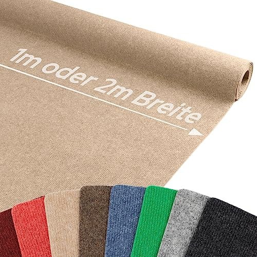 Nadelfilz Teppich-Boden Nadelfilz Teppich-Boden RIPS MALTA B1 als Meterware - B1 als Meterware - Beige, 2,00m x 59,00m, Schwer Entflammbarer, Gerippter Bodenbelag für Messe & Event