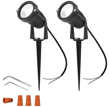 Ygapuzi 5W LED Landscape Lights 12V Spotlights basse tension Murs décoratifs Arbres Drapeaux Éclairage extérieur pour allée, cour, pelouse, patio, piscine, jardin, avec piquets, lot de 2 (Blanc Froid)
