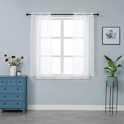 GIRASOLE HOME® Coppia Tende Voile Bianche Trasparenti Effetto Lino Tenda a Righe Bianche per Soggiorno Camera Balcone Finestra e Interni 2 Pannelli con Tasca (Bianco, 70x148cm)
