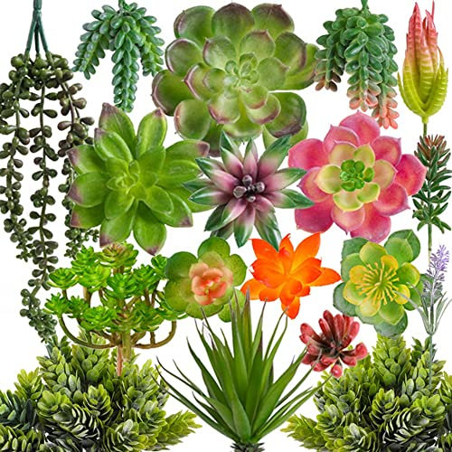 COTSEN Künstliche Sukkulenten, 18 Stück, künstliche Sukkulenten, ungepflanzt, mit hängenden Perlenschnüre, künstliche Kaktus, Aloe-Pflanze, geeignet für Garten, Zuhause, Büro, Begrünung und Dekoration