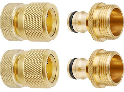 Hibbent Messing-Gartenschlauch-Schnellkupplungen, 3/4 Zoll GHT Wasserschlauch-Fittings-Gewinde, No-Leak Male Female Value Set, 2er Pack