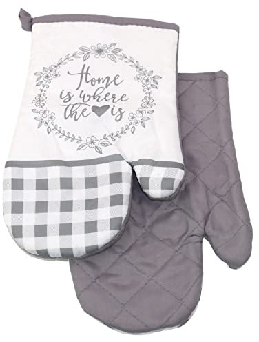 2 TLG. Set Topfhandschuhe mit Magnet Grillhandschuhe Backhandschuhe Ofenhandschuhe Kochhandschuhe Küchenhandschuhe (Vichy F719259B- Grau Ecru)