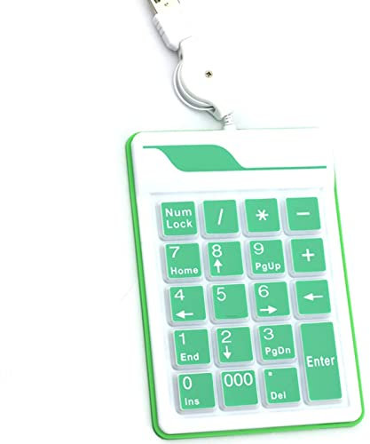 Numpad USB-Nummernblock, 19 Tasten, schmal, extern, kabelgebunden, Ziffernblock für Laptop, Desktop, PC, Surface Pro, Notebook (grün)
