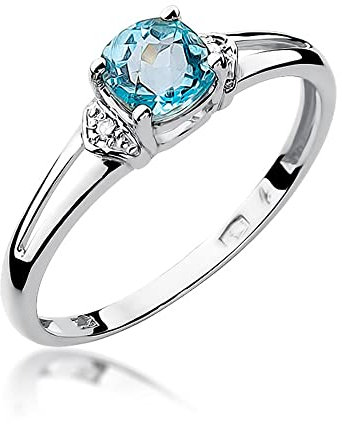 MARKO Damen-Goldring Weißgold mit 0,70Ct Topas und 0,01Ct Diamanten, 14 Karat Gold (585) | Goldring mit Box | Goldring für Frauen (Weißgold, 58 (18.5))