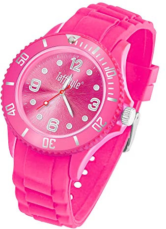 Taffstyle Armbanduhr Silikon Analog Quarz Uhr Farbige Sport Sportuhr Damen Herren Kinder Unisex 39mm Pink