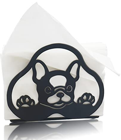 Ctpeng Serviettenhalter Schwarz für jede Serviettengröße Metall,Serviettenspender für Küche Esstisch Esszimmer und Bar (Französischen Bulldoggen)